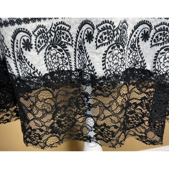 Altar'd State Fit and Flare Dress Scoop Neck Lace Trim Black Grey Size XS Extra - Picture 5 of 7